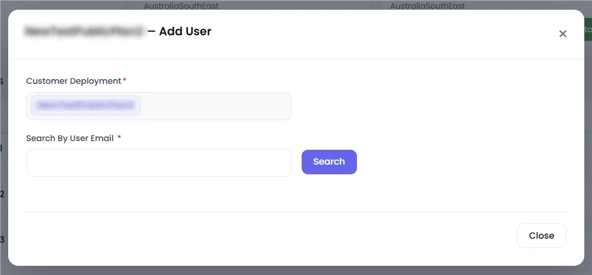 Add User dialog showing the Search by User Email field