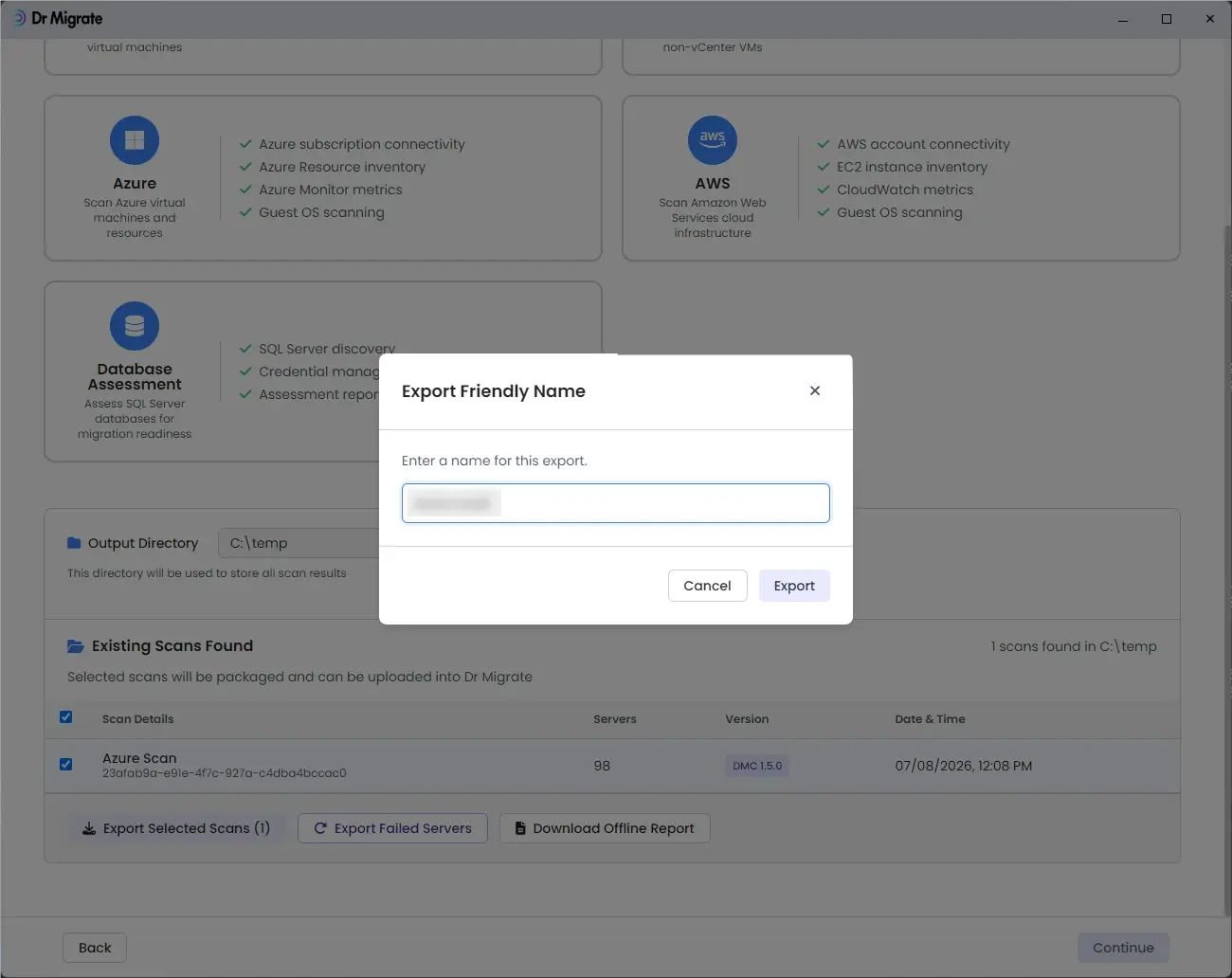 Export Friendly Name modal