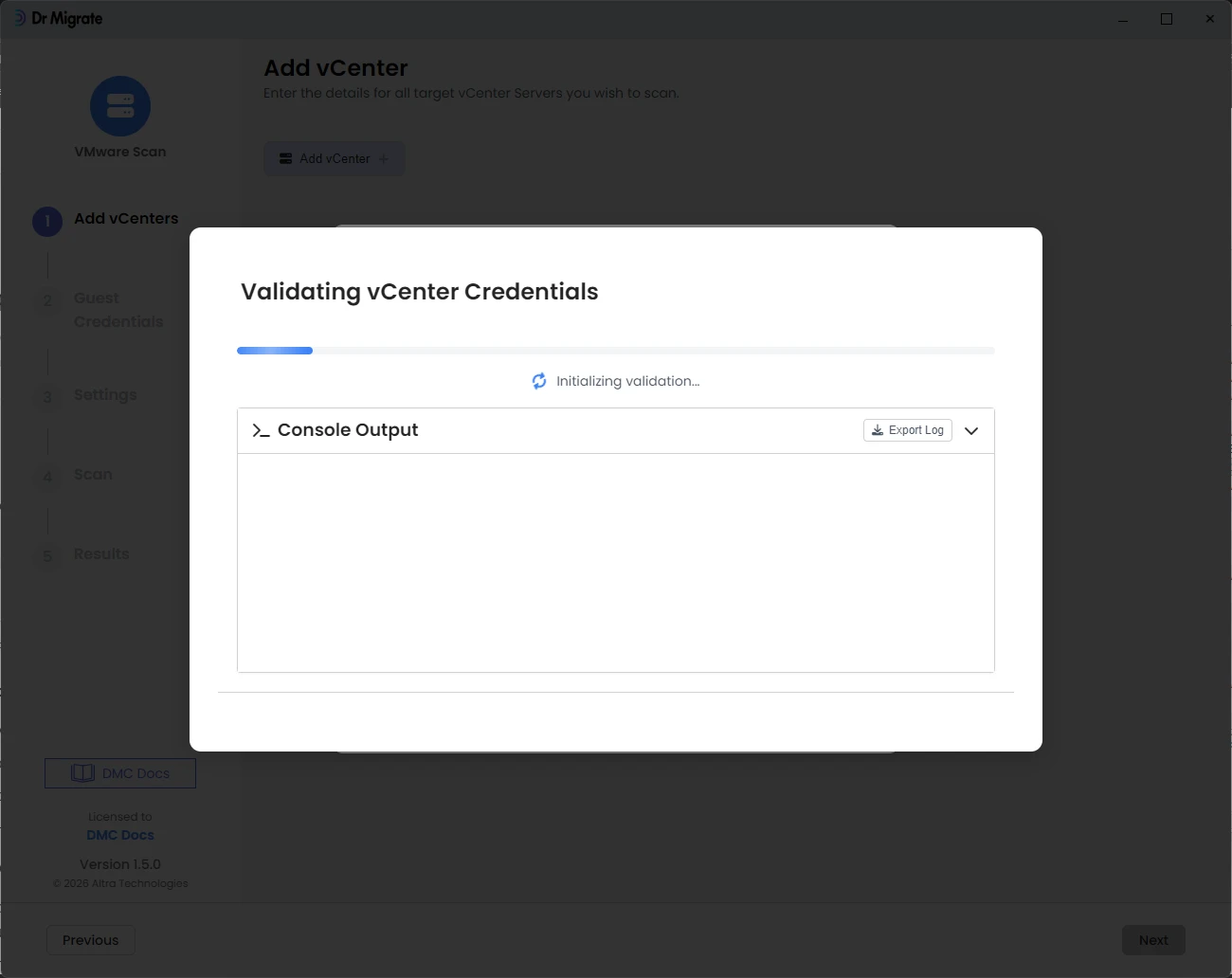 DMC validating vCenter connection