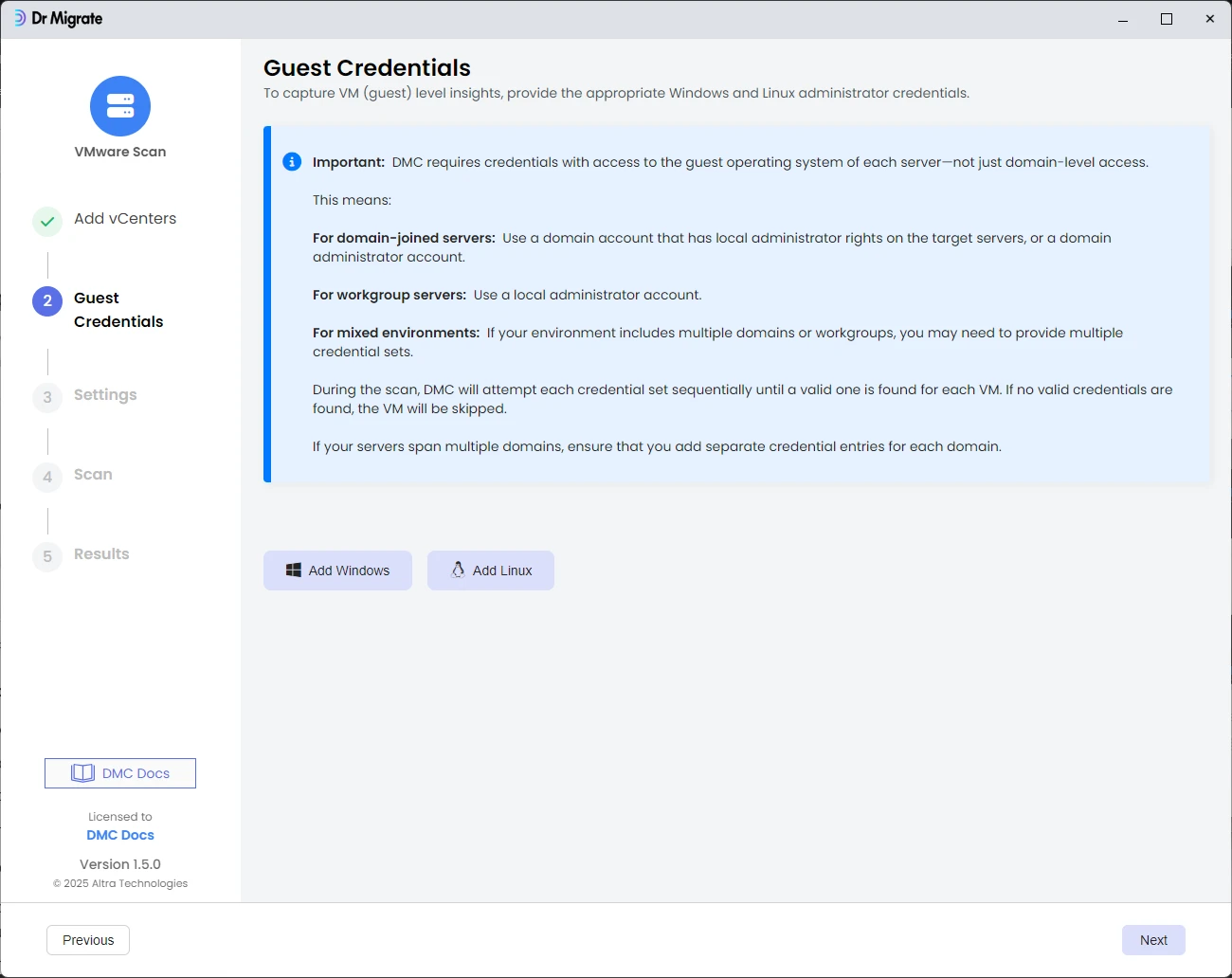 Guest credentials information screen describing credential requirements