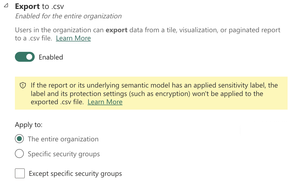 Power BI CSV export settings