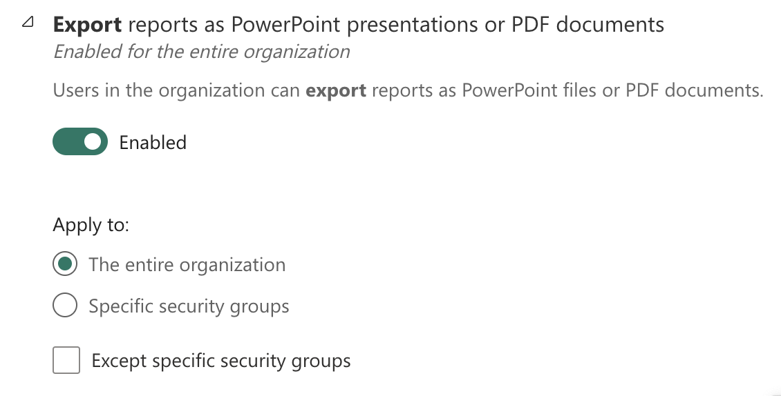 Power BI PowerPoint export settings