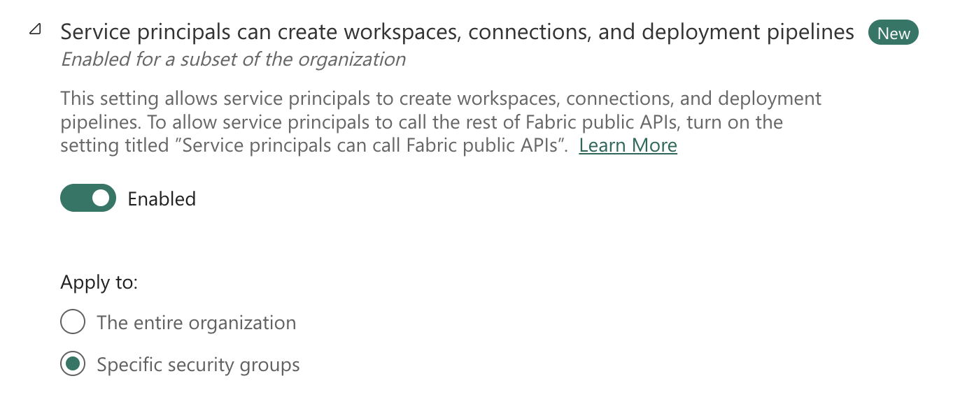 Power BI Fabric API settings