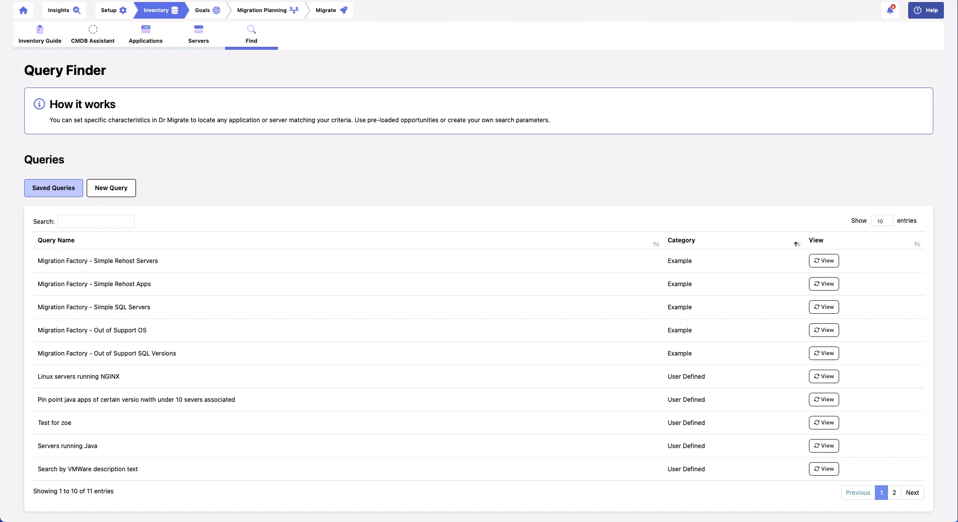 Saved Queries Interface