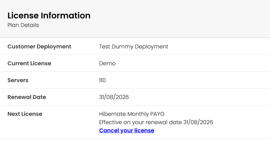 License Information display