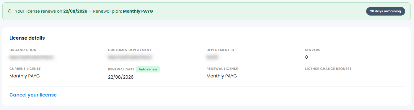 Active license renewal notification banner