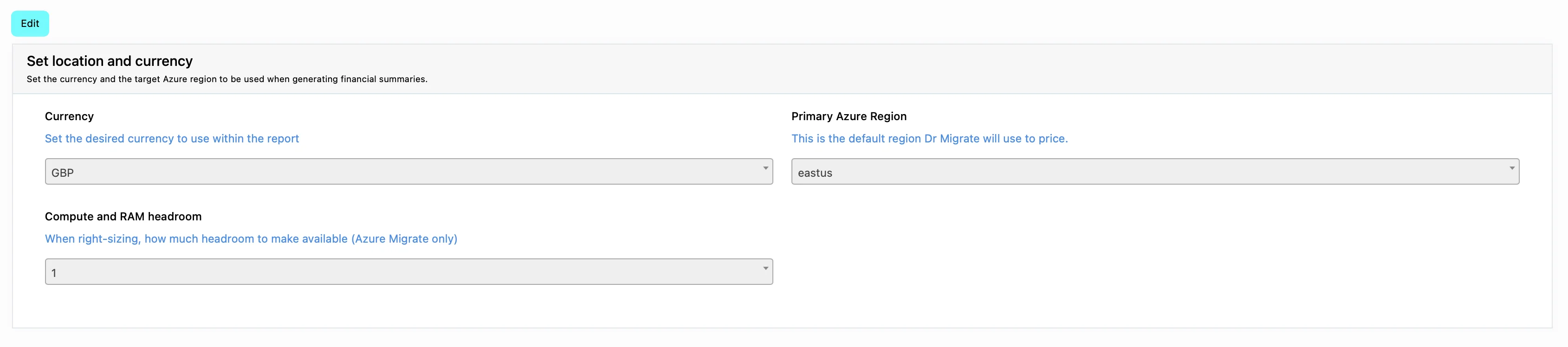 Azure Cost Configuration