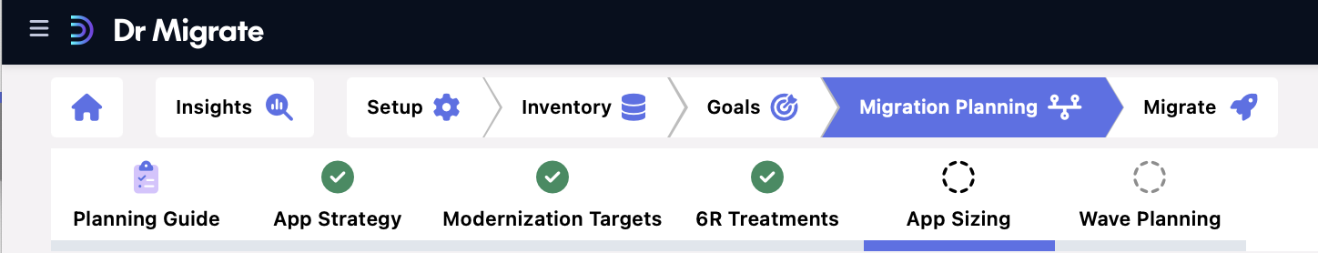 Application Sizing Navigation