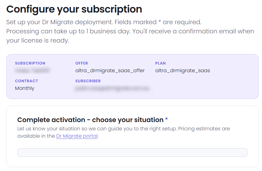 Read-only Configure your subscription summary, top section